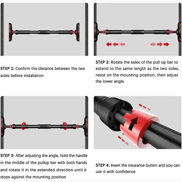 FitBangla Pro Adjustable Door Pull Up Bar  Heavy Duty Chin Up Bar | Push Up Bar | Core & Upper Body Trainer | No Drill Installation