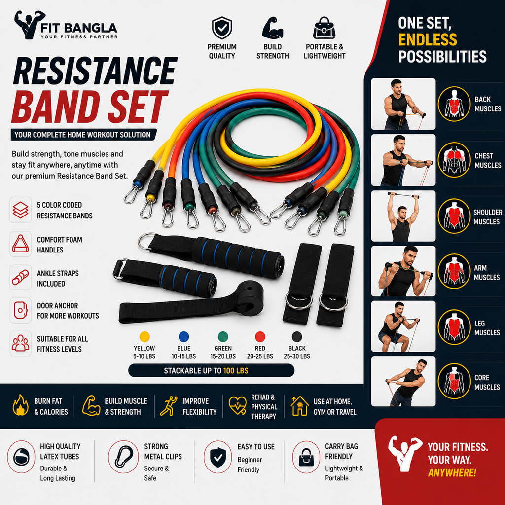 Resistance Band Set with Handles, Door Anchor & Ankle Straps | 5 Level Home Gym Resistance Tubes