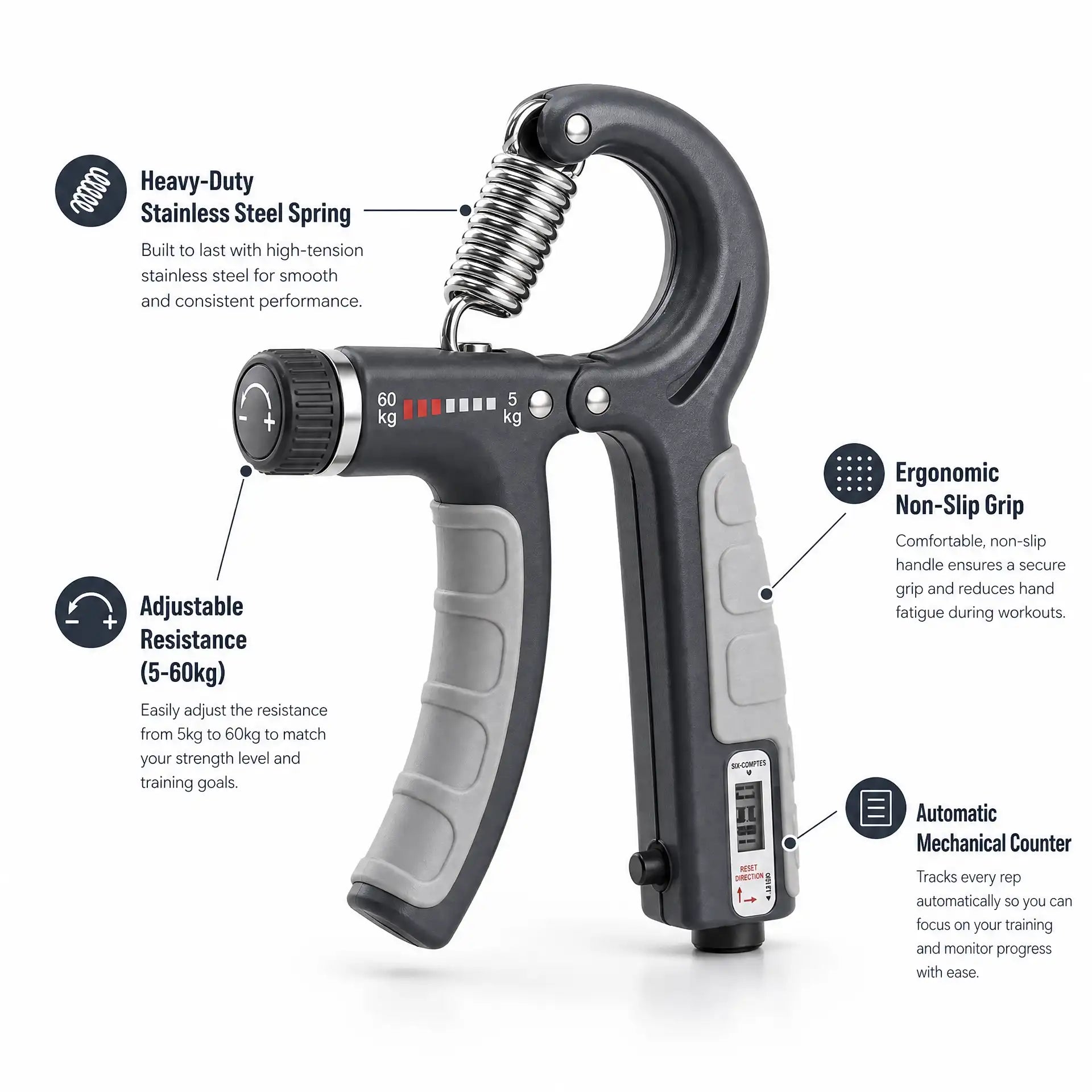 Adjustable Hand Grip 5kg-60kg (Counting)